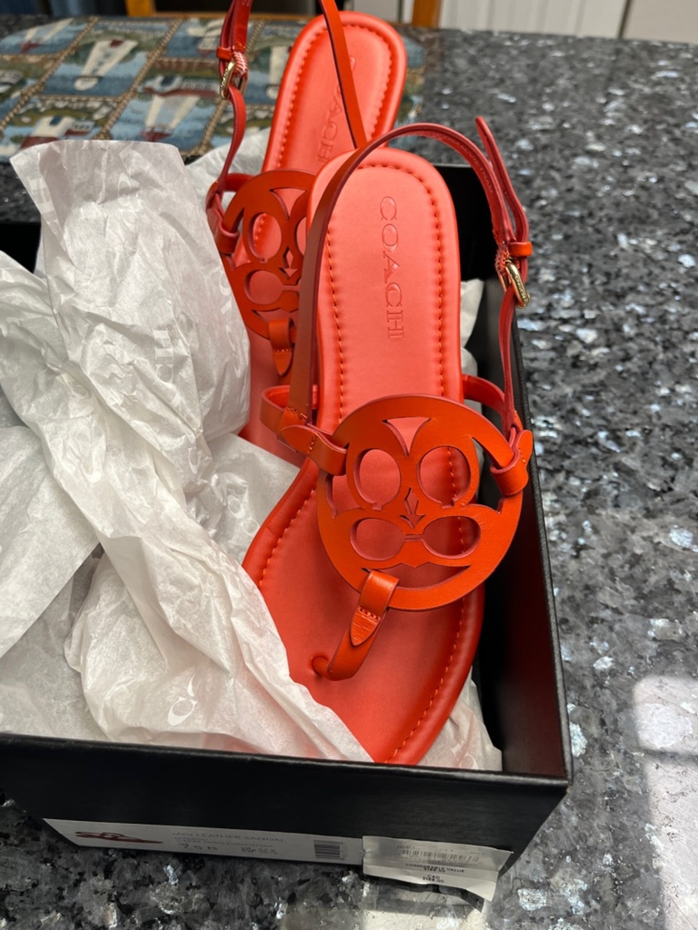Coach Red Logo Cutout Slingback Sandals
